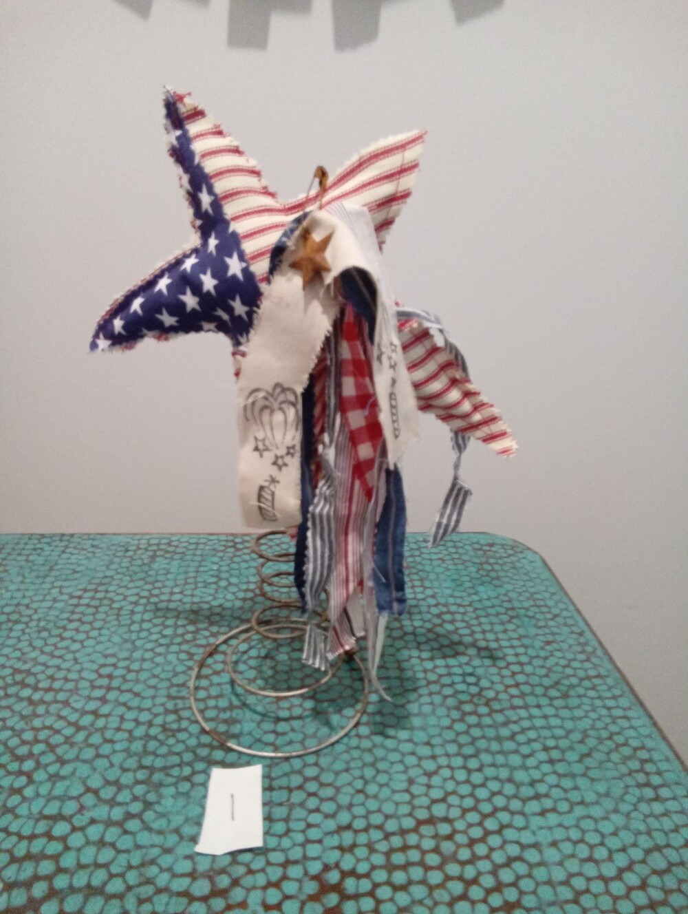 Patriotic Americana Handmade Stuffed Star- Red, White & Blue w/Rag Bow